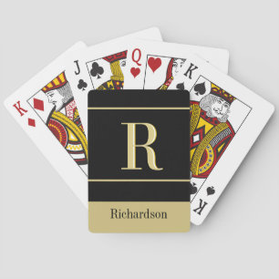 Personalized Black Gold Monogram Name Playing Cards