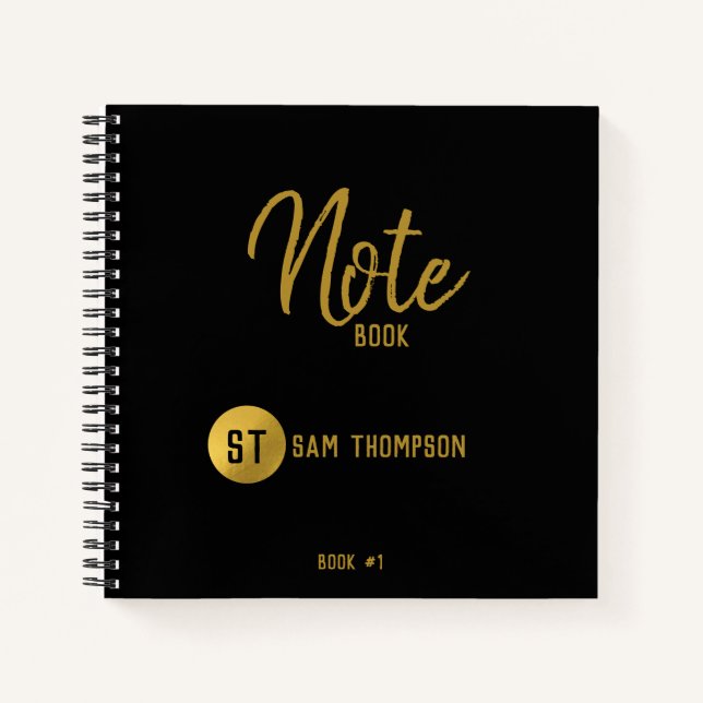Personalized Black & Gold Monogram Notebook (Front)