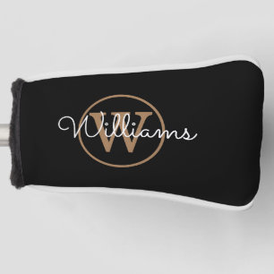 Personalized Black Gold Monogram Script Name Golf Head Cover