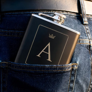 Personalized black gold monogrammed elegant hip flask
