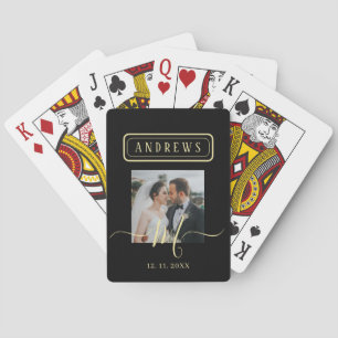 Personalized Black & Gold Photo Signature Wedding  Playing Cards