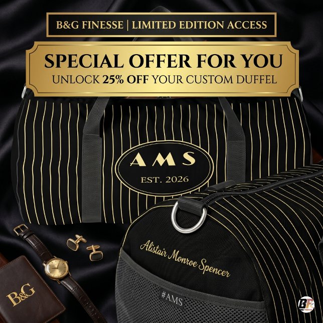 Personalized Black Gold Pinstripe Monogram Duffle Bag (#countryclub)