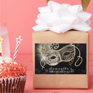 Personalized  Black Gold  Purple Masquerade Party Sticker