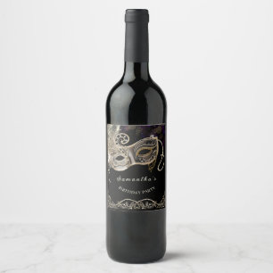 Personalized Black Gold Purple Masquerade Party Wine Label