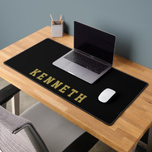 Personalized Black Gold Retro Name Minimalist Men Desk Mat