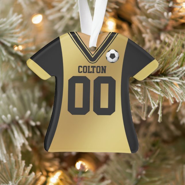 Personalized Black/Gold Soccer Jersey Ornament (Tree)