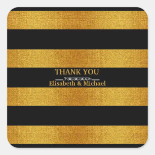 Personalized Black & Gold Stripes Thank You Square Sticker