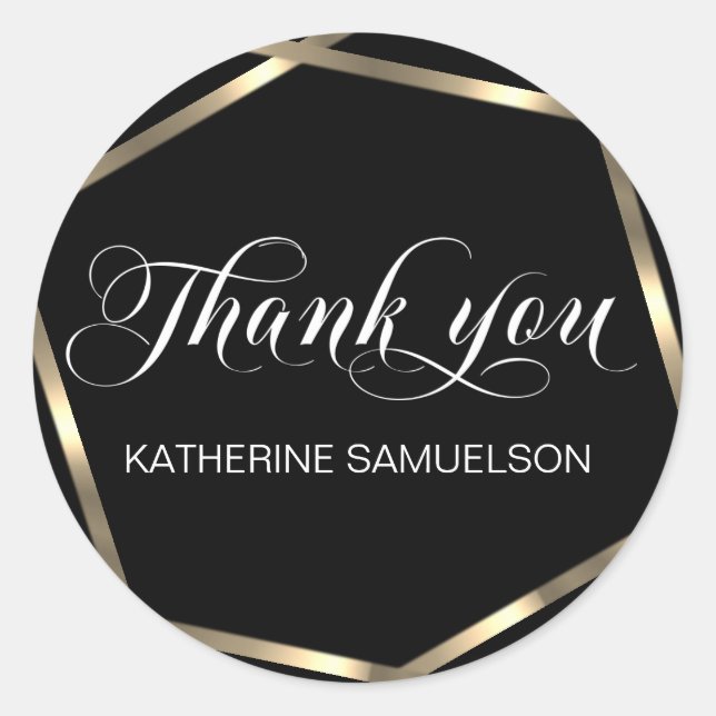 Personalized Black Gold Thank You Business Name Classic Round Sticker (Front)