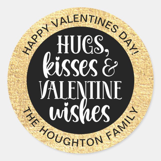 Personalized Black Gold Valentine Sticker (Front)