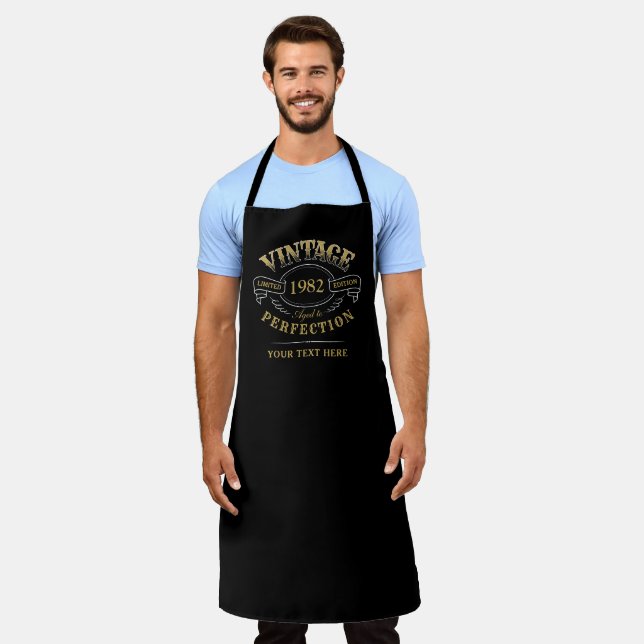 Personalized Black Gold Vintage Aged To Perfection Apron (Worn)