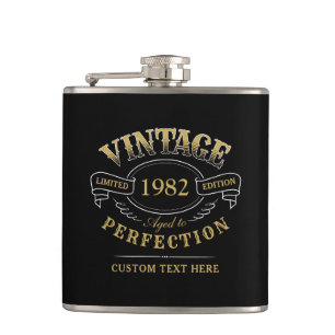 Personalized Black Gold Vintage Aged To Perfection Hip Flask