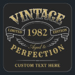 Personalized Black Gold Vintage Aged To Perfection Square Sticker<br><div class="desc">Black and gold fun vintage aged to perfection adult birthday gift idea for men,  great for any age birthday celebration,  or other occasions. Custom it with your own text.</div>