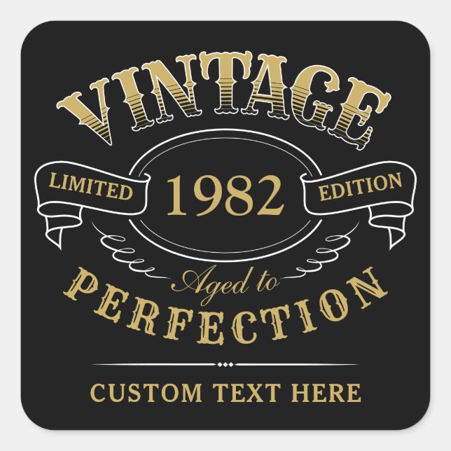 Personalized Black Gold Vintage Aged To Perfection Square Sticker (Front)