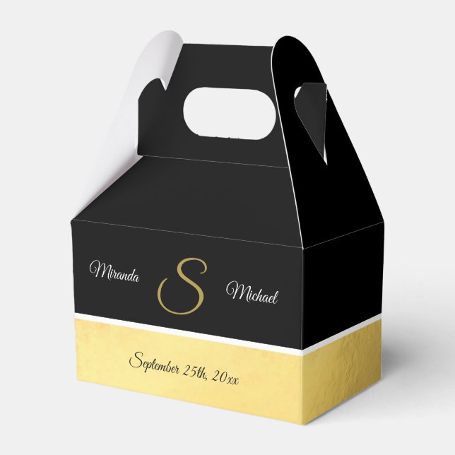 Personalized Black Gold Wedding Favour Gift Boxes (Front Side)