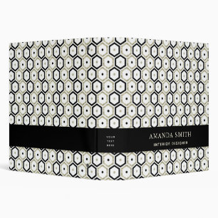 Personalized Black Gold White Geometric Modern Binder