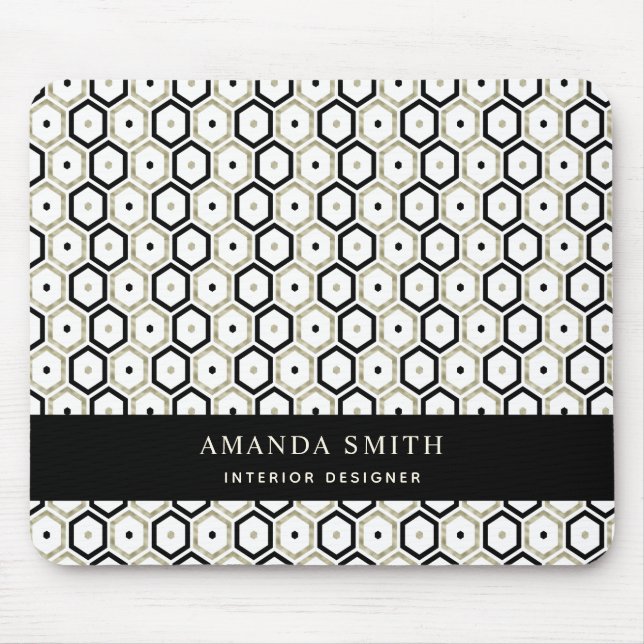 Personalized Black Gold White Geometric Modern Mouse Pad (Front)