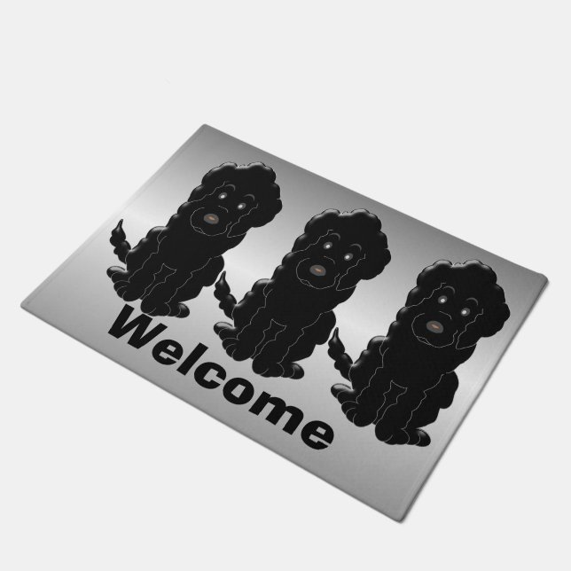 Personalized Black Goldendoodle Dog Design Doormat (Angled)