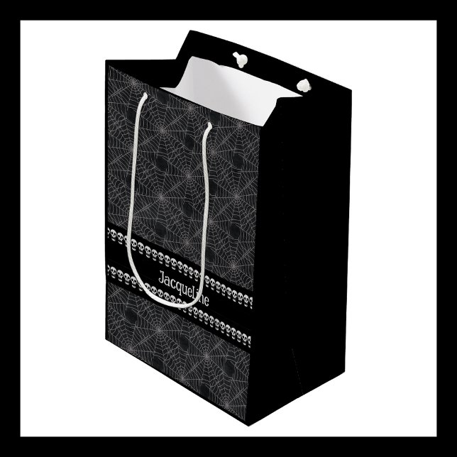 Personalized Black Gothic Skull and Spiderweb Name Medium Gift Bag (Creator Uploaded)