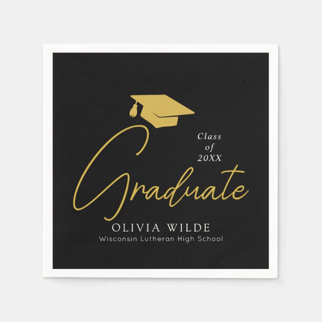 Personalized Black Grad Paper Napkin – Party Ready (Front)