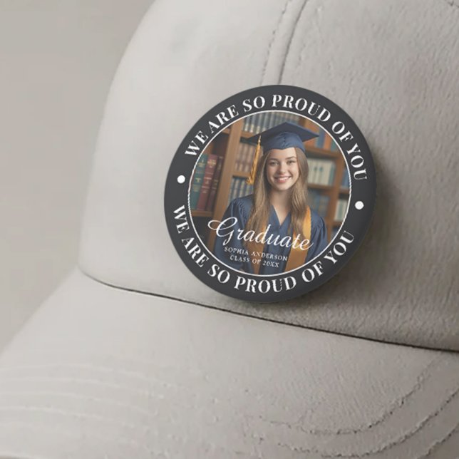 Personalized Black Grad Pride Arched Text Photo 2 Inch Round Button (Creator Uploaded)