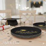 Personalized Black Graduation Celebration Party Paper Plate<br><div class="desc">Celebrate graduation in style with these personalized black paper plates, perfect for adding a classy touch to your party. Durable and elegantly designed, they make serving food easy while complementing any themed décor. Ideal for graduates, family gatherings, or milestone celebrations, these plates combine practicality with a sophisticated look that impresses...</div>