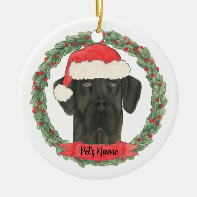 Personalized Black Great Dane Ceramic Ornament (Front)