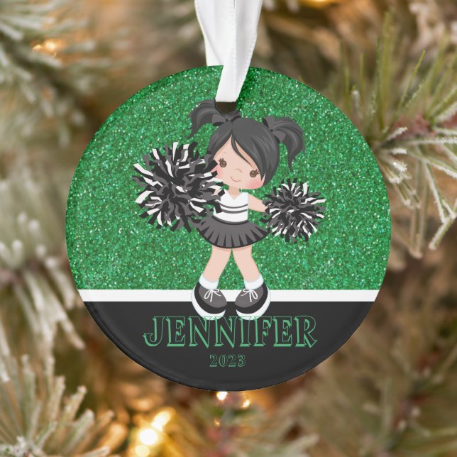Personalized Black & Green Cheerleading Ornament  (Tree)