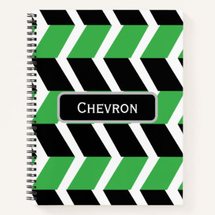 Personalized Black Green Chevron Stripe Notebook