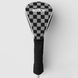 Personalized black &grey chequered monogram name golf head cover