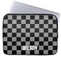 Personalized  black &grey chequered monogram name