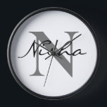 Personalized Black Grey Monogram Name Clock<br><div class="desc">Personalized Black Grey Monogram Name Clock. Create Your Own Monogram Initial Name Clock for self or as a gift for family or friends. Easily add the name of yourself or that of a loved one to make a memorable birthday, Housewarming or graduation gift for mom, grandma, sister, daughter, niece or...</div>