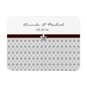 Personalized Black Grey Red Fleur de Lis Pattern Magnet