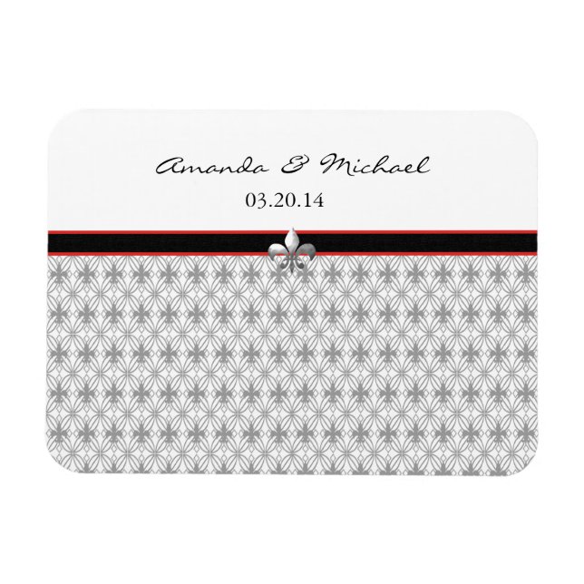 Personalized Black Grey Red Fleur de Lis Pattern Magnet (Horizontal)