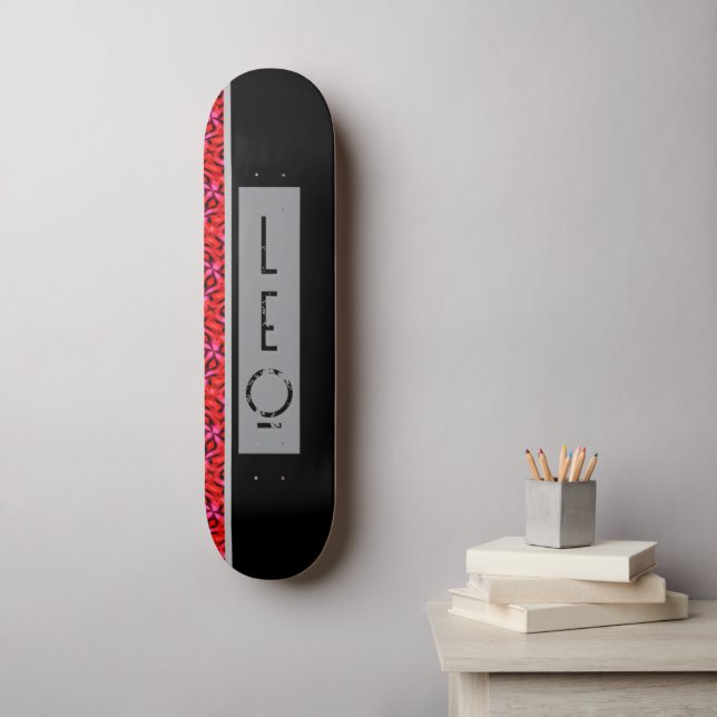 Personalized Black Grey Red Skateboard (Wall Art)