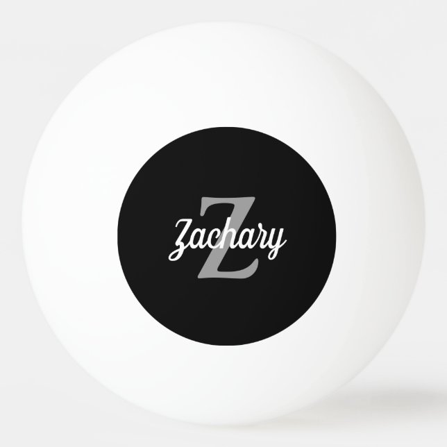 Personalized Black Grey White Retro Monogram Ping Pong Ball (Front)