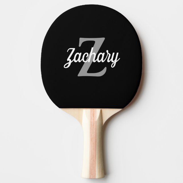 Personalized Black Grey White Retro Monogram Ping Pong Paddle (Front)