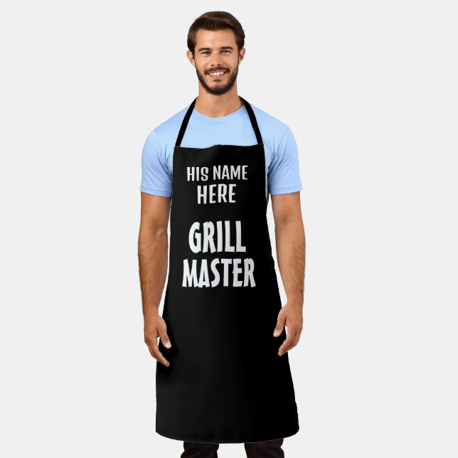 Personalized black Grill Master BBQ apron for men (Worn)