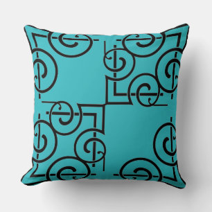 Personalized Black Grill Pattern Teal  Throw Pillow