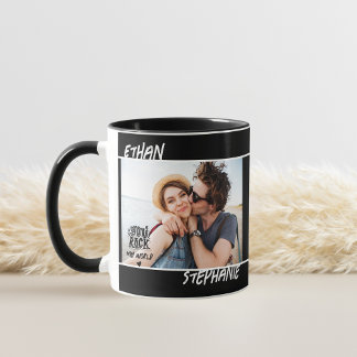 Personalized Black Grunge You Rock My World Photo Mug