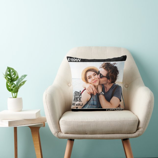 Personalized Black Grunge You Rock My World Photo Throw Pillow (Chair)