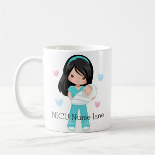 Personalized Black Hair NICU Nurse with Baby Coffee Mug