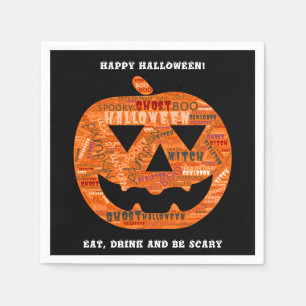 Personalized Black Halloween Pumpkin Word Cloud Napkin