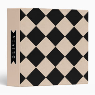 Personalized Black Harlequin Checkered Diamond Binder
