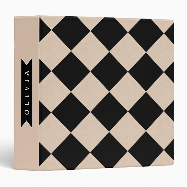 Personalized Black Harlequin Checkered Diamond Binder (Front/Spine)