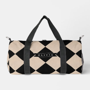 Personalized Black Harlequin Checkered Diamond Duffle Bag
