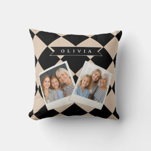 Personalized Black Harlequin Checkered Diamond Throw Pillow
