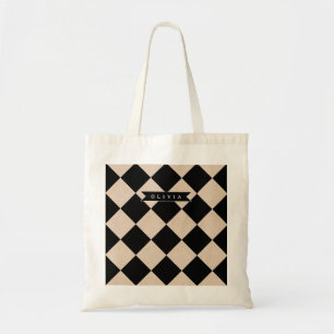Personalized Black Harlequin Checkered Diamond Tote Bag