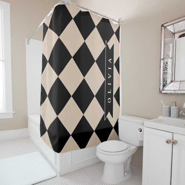 Personalized Black Harlequin Chequered Diamond (In Situ)