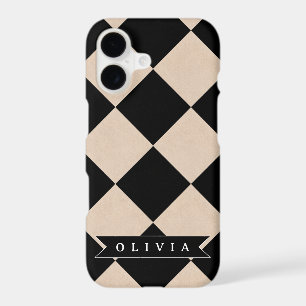 Personalized Black Harlequin Chequered Diamond