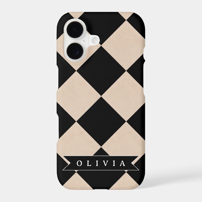Personalized Black Harlequin Chequered Diamond (Back)